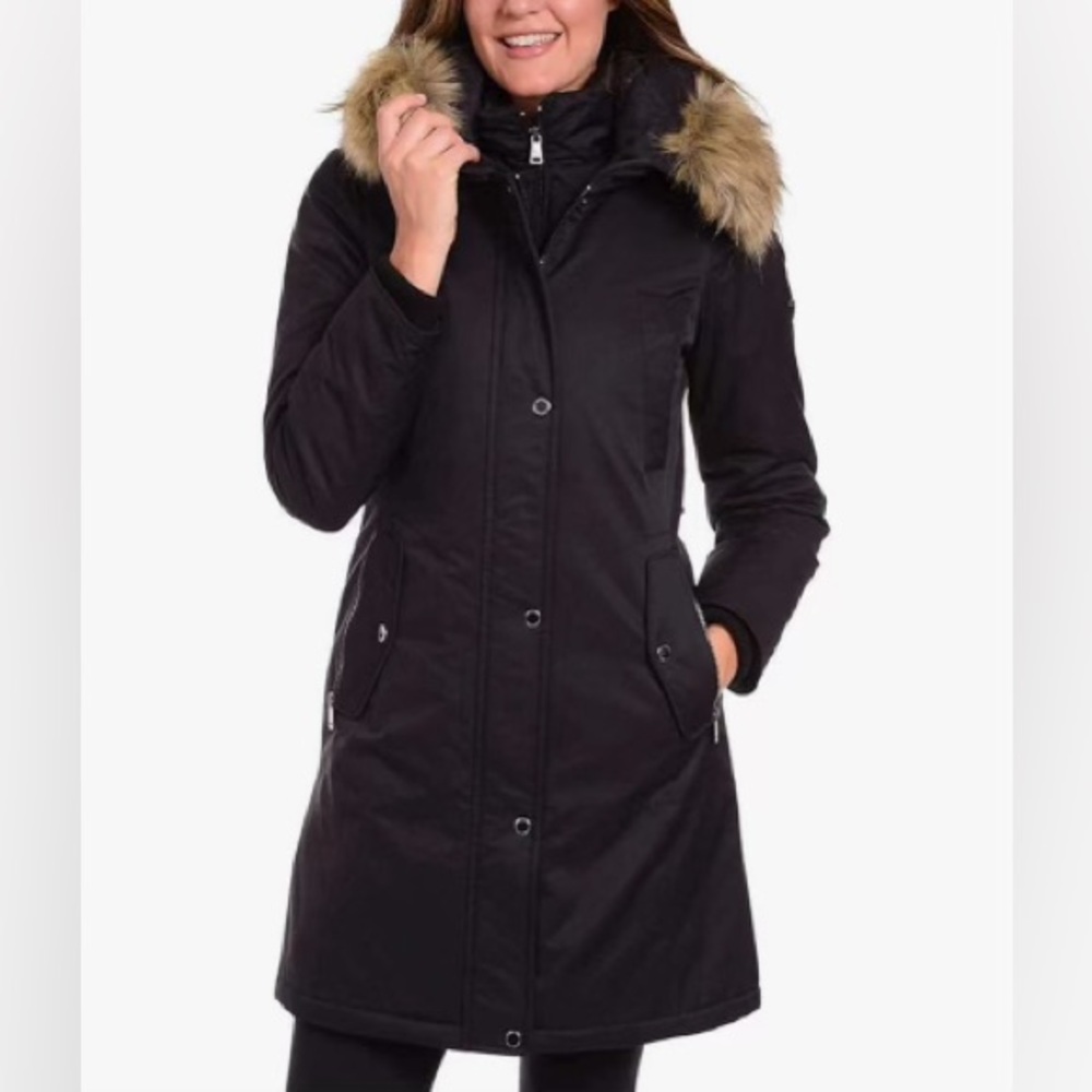 1 Madison Ladies’ Water Resistant Long Parka Faux Fur Hood - Picture 2 of 4